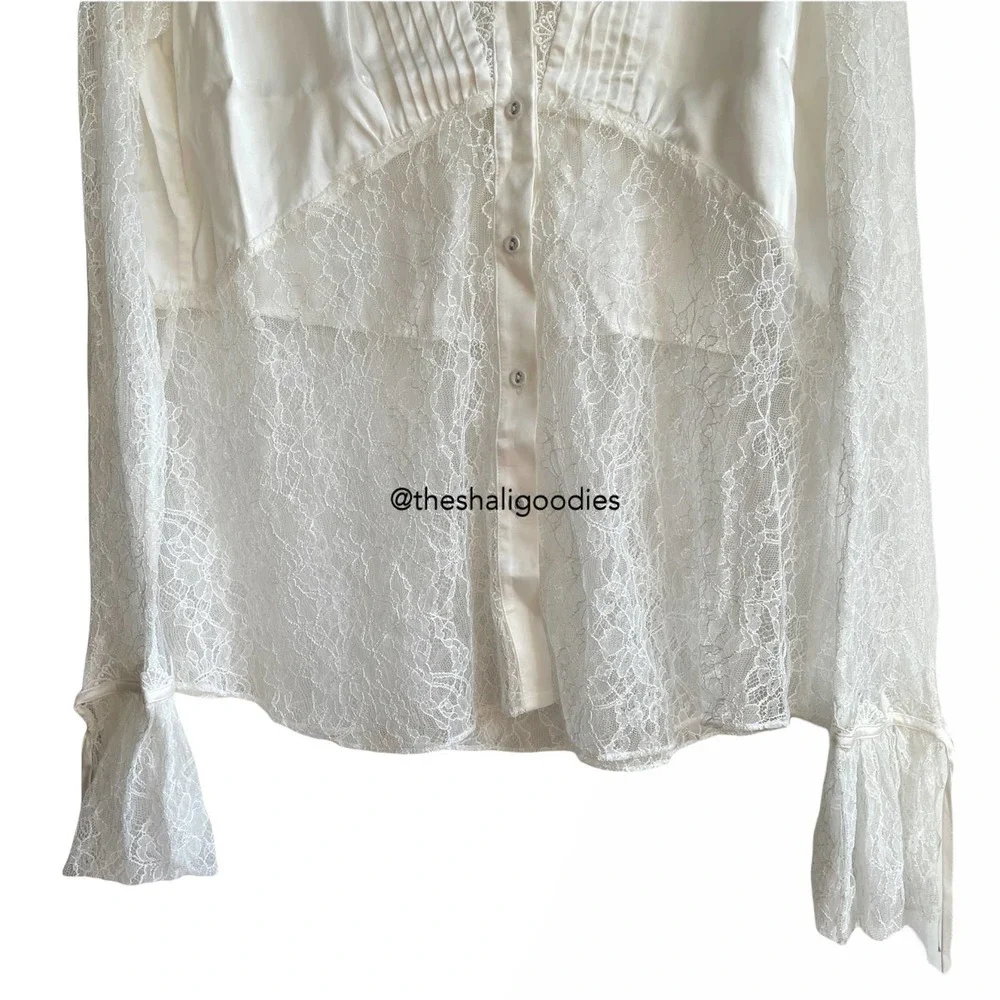 AJE Veil Lace Shirt Ivory White Button Down Top - Picture 9 of 11